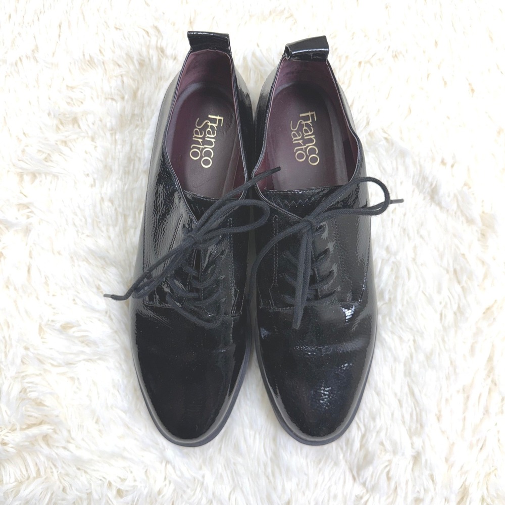 Franco Sarto Oxfords Womens 10 Black Patent Lug Sole Lace Up Platform Shoes